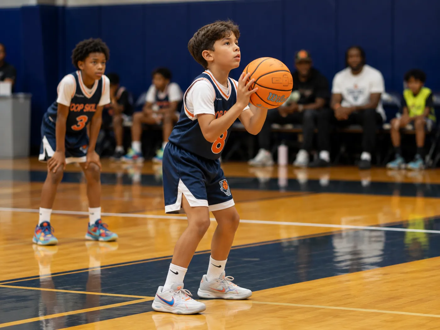 Young Hoop Skills player set to shoot a free throw