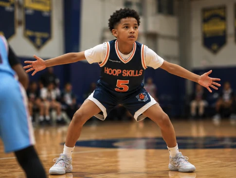 Hoop Skills player in a defensive stance